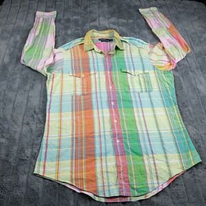 Polo by Ralph Lauren Trim Military Plaid Multicolor Shirt Mens L Cotton